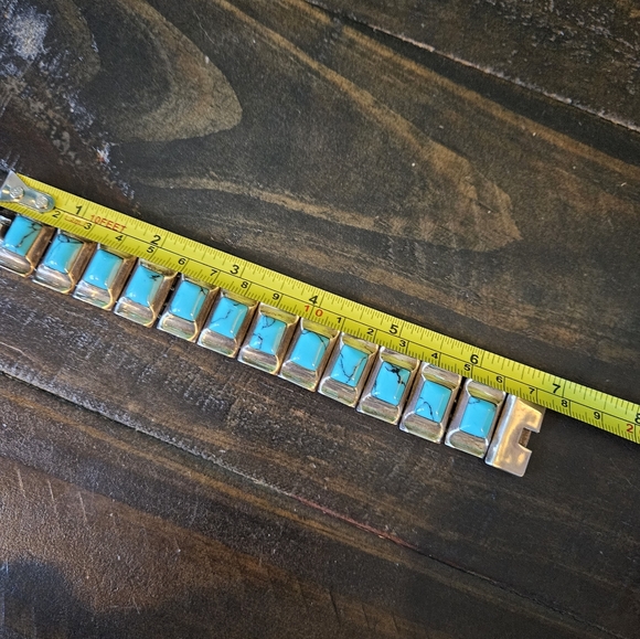Reserved😍Amazing 950 Silver Taxco Turquoise (Block) Panel Bracelet - Picture 8 of 8